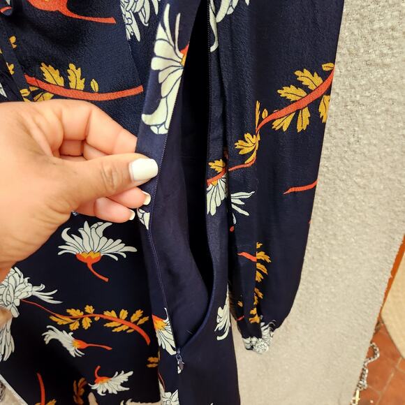 Sz 4 Fit & Flare Blue Autumn Tones Floral Long Sleeve Mini Dress Boho Chic Print - Picture 6 of 10
